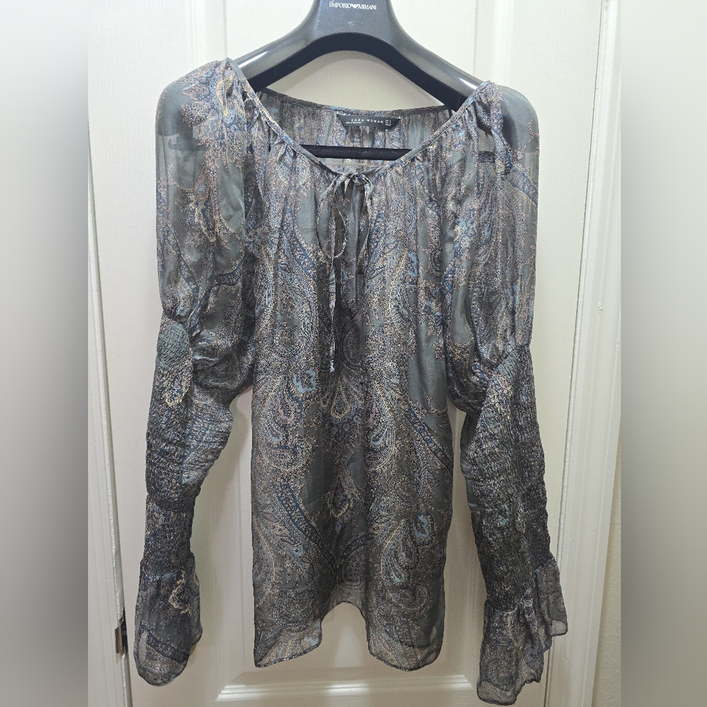 Elegant Paisley Blouse - Blue and Gray